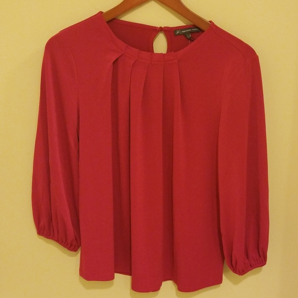 Adrianna Papell 3/4 Sleeve Pleat Neck Top - Picture 1 of 5
